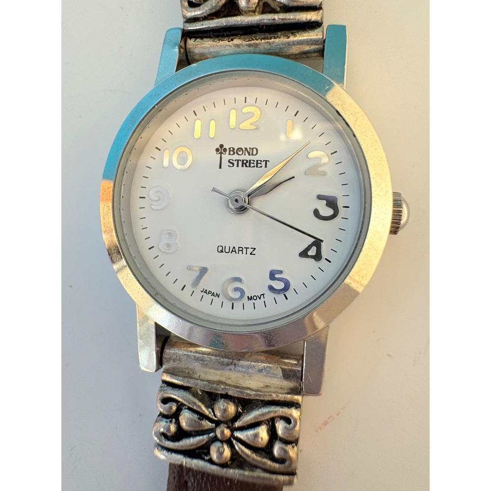 Bond Street Womens Southwestern Silver Concho Brown Leather Strap Quartz Watch
